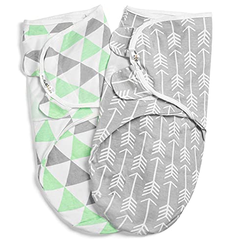 Baebae Goods Swaddle Blanket, Adjustable Infant Baby Swaddling Wrap Set Of 4, Baby Swaddling Wrap Blankets For Boys And Girls Made In Soft Cotton (0-3 Months, Green/Grey Triangles) #TOP6