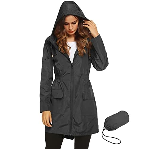 Lomon Women Waterproof Lightweight Rain Jacket Active Outdoor Hooded Raincoat Large Black1