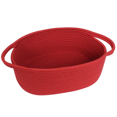 MEGASKET Red Woven Basket 13 x 9 x 5 Baskets for Gifts Empty Cute Cotton Rope Cat Dog Toy Bin Box Small Woven Bin for Organizing Red Room Decor Nursery Cloth Diaper Storage Organizer