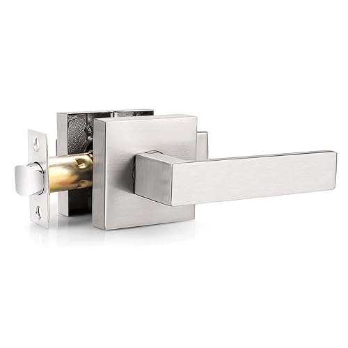 Probrico Interior Heavy Duty Door Handle, Brushed Nickel Passage Door Lever, Square Non-Locking Reversible Hardware for Hall/Closet, 1 Pack