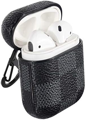 SZSJYKJ Airpods Case, AirPods Accessories Shockproof Case Cover Portable & Protective Leather Skin Cover Case for Apple Airpods 2 &1 (Front LED Not Visible) - Fashion (Black)