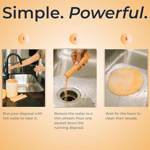 Image of SplaShh Foaming Garbage Disposal Cleaner and Deodorizer, 25 Instant Foaming Powder Packets, 12-Month Supply, Mild Citrus Scent, Kitchen Sink Disposer Cleaner, Drain Odor Eliminator & Freshener