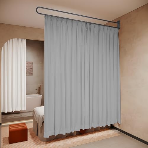jvsufuik Privacy Partition Curtains, Wall Mounted Privacy Room Divider with Flat Hook U-Shape Hospital Curtains for Fitting Room Beauty Salon Bedroom Hospital(Grey,7.2ft)
