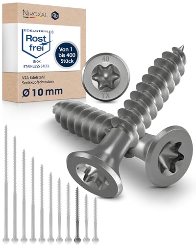 Wood Screws 10 x 100 mm TORX Countersunk Head Stainless Steel 304 Chipboard Screws Timber Screws Partial Thread Rustproof A2 1 Pack