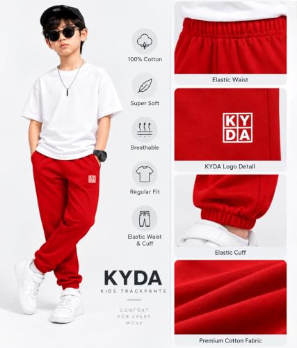 Image of KYDA Kids Boys Premium 100% Cotton Regular Fit Track Pants Soft Breathable Elastic Waist Casual Joggers Kids Playwear Everyday Comfort Wear-Pack of 2
