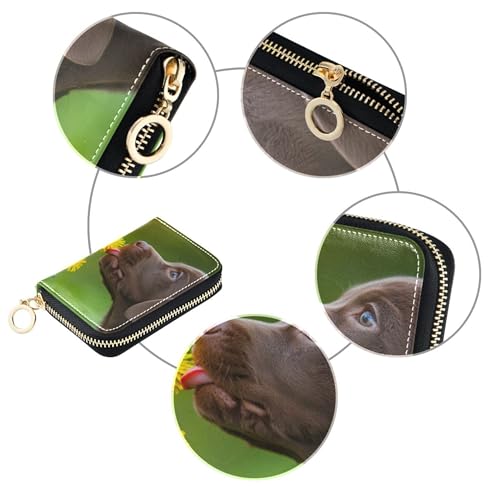 Floral Women's Wallets Zip Around RFID Blocking Credit Card Holders Cute Chocolate Labrador Flowers Zipper Travel Wallet with Key Ring4