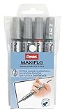 Pentel Maxiflo Pochette 4 Marqueurs tableau blanc Pointe conique moyenne Encre Noir, Bleu, Vert, Rouge