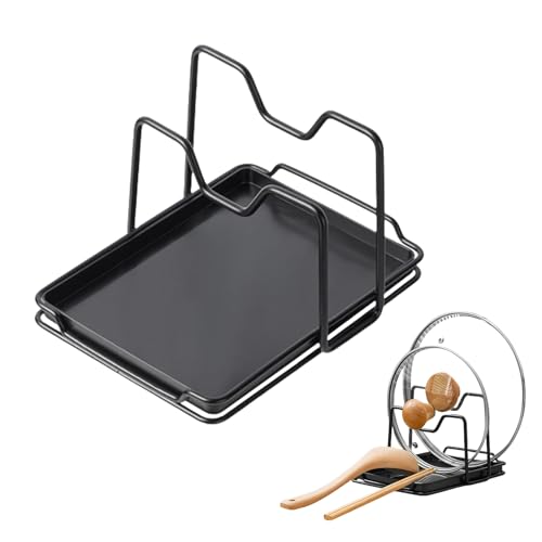 Generico Soporte para platos de acero inoxidable con tapas para ollas, estantes ajustables, utensilios, vajilla, hogar, armario, encimera de trabajo, organización práctica, resistente para la cocina