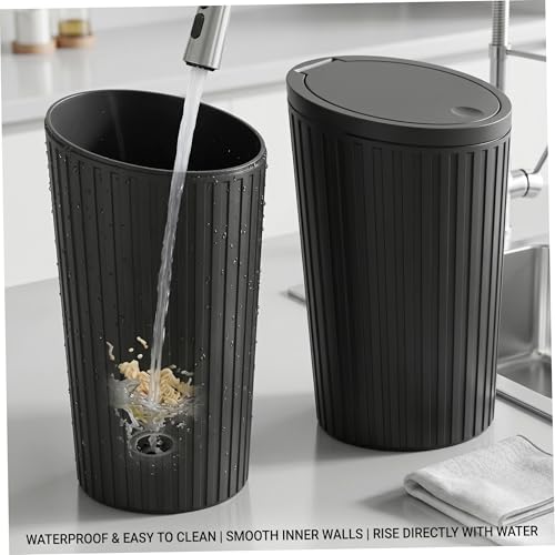 Cubo de basura para coche de plástico negro mini bote con tapa de presión 2 piezas 3