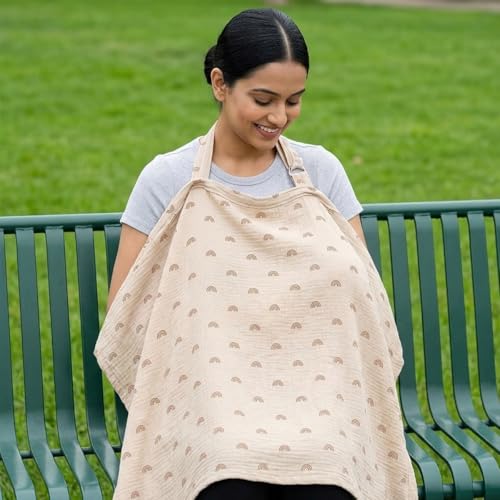 Image of SNOWIE SOFT Breathable Cotton Breastfeeding Nursing Cover with Adjustable Neck Strap, Lightweight Privacy Nursing Poncho for Nursing Mothers, Baby Essentials Product 65x95cm