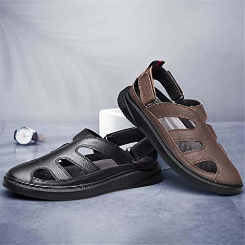 Fashion Leather Sandals for Men Business Dress Sandals Handmade Hollow Leather Shoes Men Sandalias(White-Patch Five-Pointed star4,44 Code)3