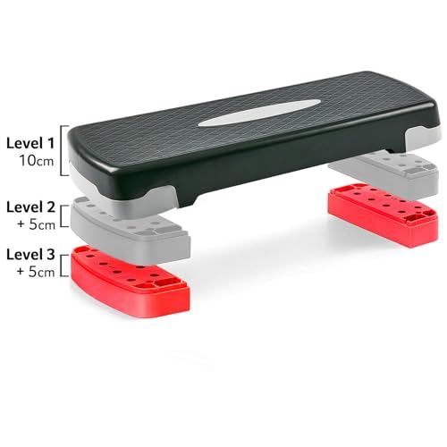 Denny Shop 2 Level Adjustable Aerobic Fitness Yoga Step With Gym Exercise Training Guide Chart in 4 Colors (Grey Striped)