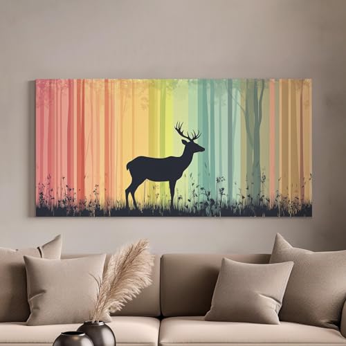 Toile cerf majestueux pour salon bohème | Grand cadre horizontal 65x130cm