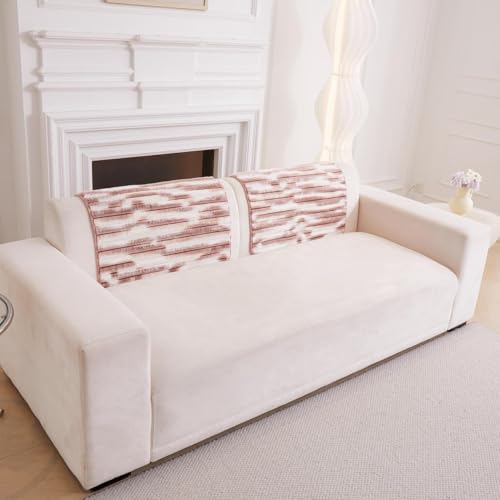 Image of HOMETHREADS 600GSM Thick & Soft Rabbit Fur Plush Sofa Cover-Luxurious Cozy Slipcover, Washable & Pet-Friendly, Anti-Scratch Protector for Sofas (Faux Linning White Pink, 1Pc Backrest | 70x70cm)