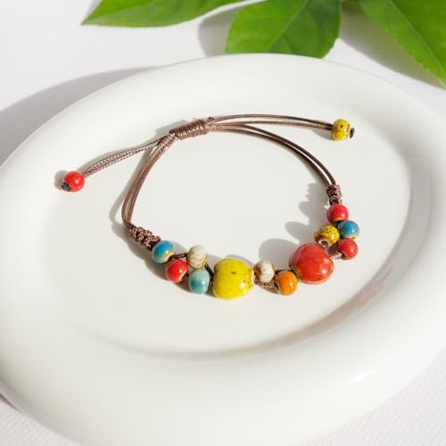 Handmade Green Boho Bracelets for Women, Bohemian Ceramic Beads Bracelets for Friends, Trendy Porcelain Stone Beaded Bracelets for Sisters3