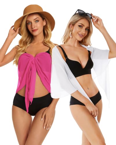 Image of CHICGAL 2 Pieces Women Beach Sarong Bathing Suit Wrap Skirt Sheer Bikini Swimsuit Cover Ups for Swimwear