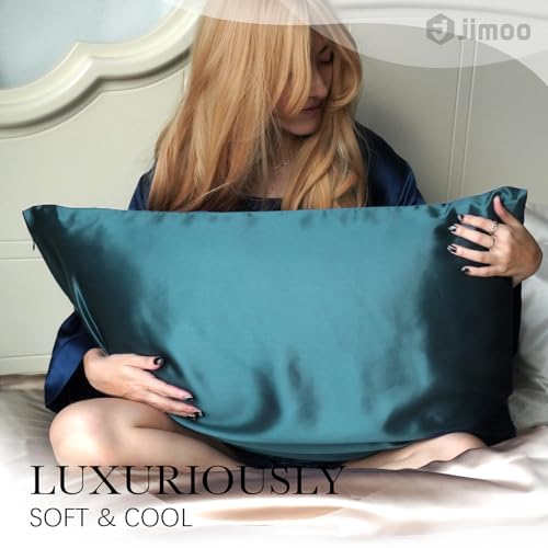 100% Mulberry Silk Pillowcase for Hair and Skin, 22 Momme Pure Natural Silk Pillow Case Both Sided with Zipper, Pillow Cover for Women Mom Men (Fog Blue, Standard 20''×26'')