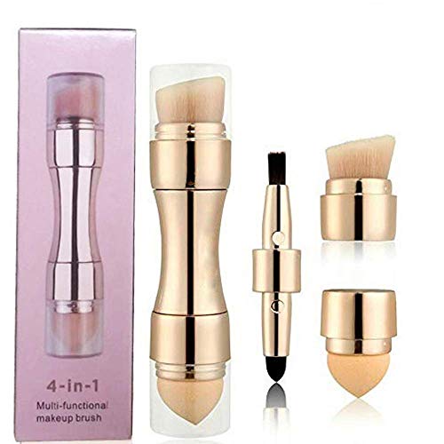 Makeup Brushes 4 in 1 Retractable Set, Foundation Blush Brush Cosmetic Tool Lip Brush, Smudge Brush, Contour & Blush Brush, Sponge Brush, Multi-foundational Makeup Brushes for Travel