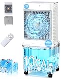 Swamp Cooler,Evaporative Air Cooler 2026 Upgraded Windowless Portable Air Conditioners with 10GAL Detachable Tank,120° Oscillation,Ultra Quiet,Timer,Remote,30H Cooling Fan for Bedroom Garage