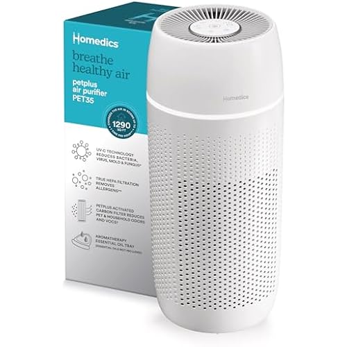 Homedics 5-in-1 PetPlus UV-C Air Purifier, HEPA Filter for 266 Sq Ft Room