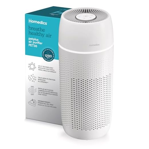 HoMedics TotalClean PetPlus 5-in-1 Tower Air Purifier, 360-Degree True HEPA Filtration for Allergens, Dust and Dander with UV-C Light and Ionizer for Home or Office, Pet Odor Reducer with Aromatherapy