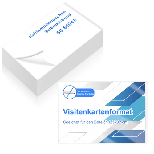 50 Stück Laminierfolie Selbstklebend 65x95mm 10,62 Mil Kaltlaminierfolie Visitenkarten Laminierfolien Business Card Laminieren Ohne Gerät für Visitenkarten