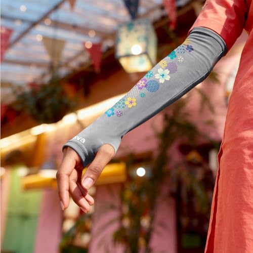 Image of TVARRA Anti-Tan Fingerless Arm Sleeves for Women|UV Protection Hand Cover Sleeves for Bike Riding, Running & Outdoor Use,Dust & Summer Protection Arm Sleeves