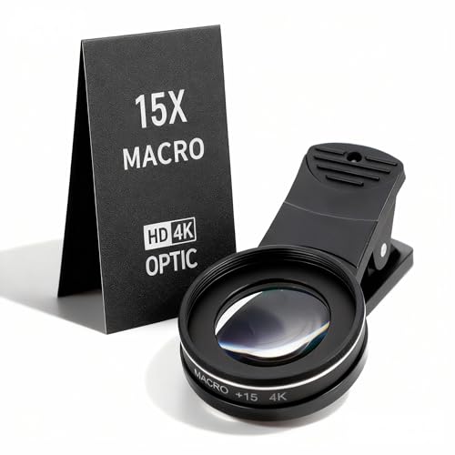 Hemobllo 15X Macro Lens - Universal Phone Camera Lens Optic High Definition Phone Macro Lens Attachment Clip on Phone Lens Accessories for Most Mobile Phone, Black
