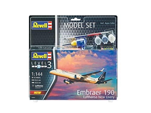 Revell 63883 Model Set Embraer 190 Lufthansa, Flugzeugmodellbausatz 1:144, 25,3 cm originalgetreuer Modellbausatz für… – Bild 3