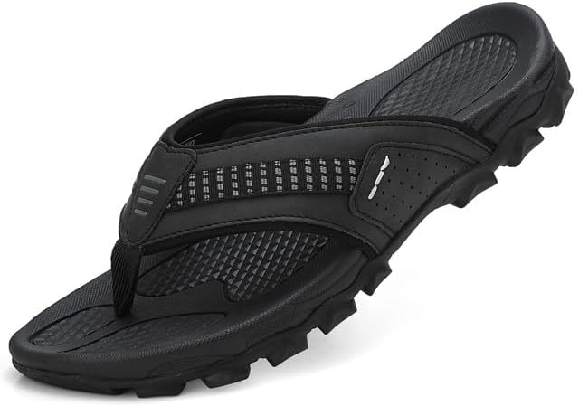 ARRIGO BELLO Mens Flip Flops Leather Sandals Arch Support Beach Thong Flipflops Lightweight Summer Slippers US Size 8-13