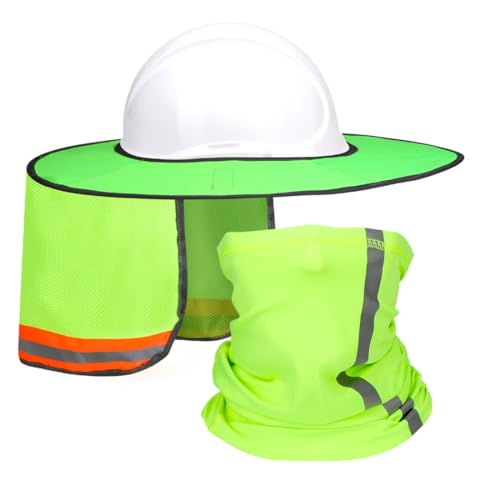 Yanwela Hard Hat Sun Shade, Full Brim Mesh Neck Sun Visor, High Visibility Hard Hat Sun Shield, Hardhat Hats Sunshade Helmet Accessories with Reflective Strip, 2 pcs Set