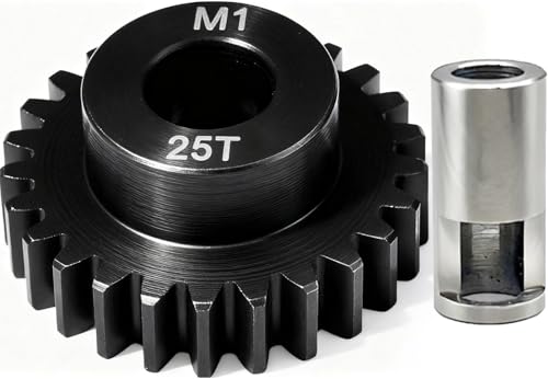 Fraizoe RC 25T M1 8mm Steel Pinion Gear with 8mm to 5mm Adapter Shaft for Traxxas 1/5 X-MAXX 1/10 RC Car Buggy Truck, Available in 14T to 30T Mod 1 Motor Gear for Enhanced Performance and Durability