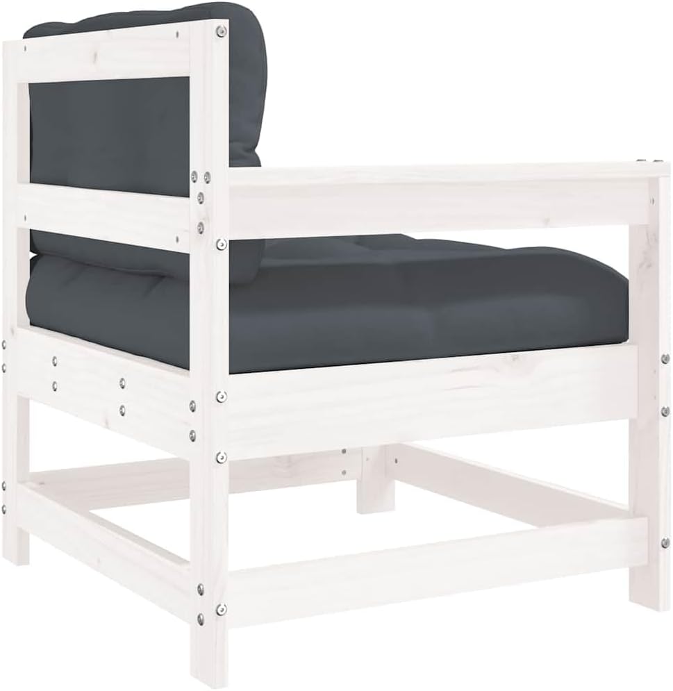 Rustic White Garden Chair Solid Pine Wood Modular Outdoor Seating 24.4 x 26 x 27.8 in Compact Patio Loveseat for Garden Balcony and Terrace