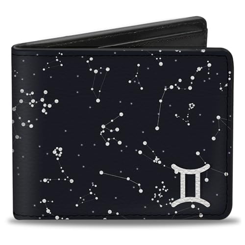 Buckle-Down Men's Wallet, Bifold, Zodiac Gemini Symbol Constellations Black White, Vegan Leather, Multi, 4.0