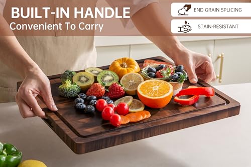 Image of THETCHRY Walnut Wood Cutting Boards for Kitchen, End Grain Chopping Board Double Sided, Large Cutting Board with Handle, Charcuterie Butcher Block for Meal Prep & Serving with Gift Box, 17 inchx13 inchx1 inch