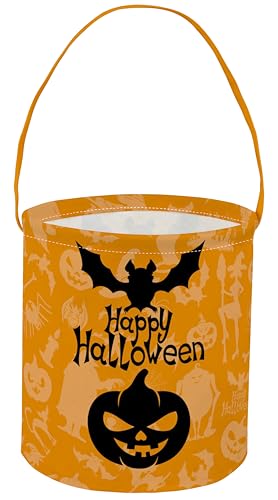 Image of Halloween Bucket for Trick or Treat Kids Halloween Pumpkin Bucket Halloween Candy Snack Baskets Pumpkin Halloween Party Decoration (Happy Halloween)