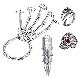 LAKIYOYO 4pcs Halloween Skull Skeleton Hand Bracelet with Ring Punk Wristband Skull Fingers Hand Bracelet Skeleton Ring Hallowmas Gifts Jewelry