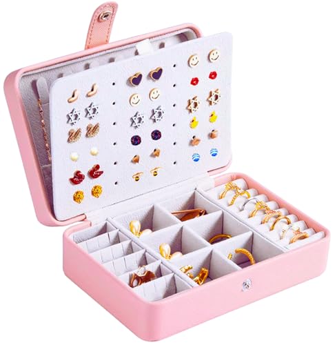 QBestry Travel Jewelry Organizer Pink, 68 Earring Holes