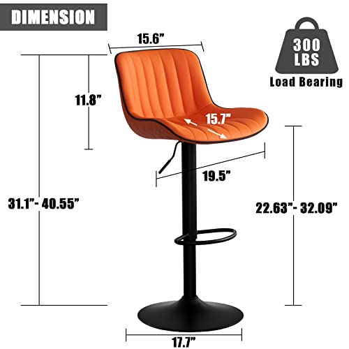 Younike Bar Stools Set Of 2 Swivel Barstools Pu Leather Adjustable Counter Stools Cushioned High Backrest, Orange, 3-5 Mins To Assemble, Loads 300Lbs #TOP1