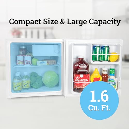 Image of Igloo 1.6 Cu.Ft Mini Fridge with Freezer- Single Door Compact Refrigerator with Glass Shelves for Homes, Dorms & Offices- Keep Snacks, Drinks & Frozen Foods Cool with Temperature Control Fridge- White