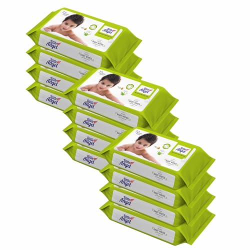 Image of Little Angel Super Soft Cleansing Baby Wipes, 864 Count, Enriched with Aloe vera & Vitamin E, pH Balanced, Dermatologically Tested & Alcohol-free, Pack of 12, 72 count /pack