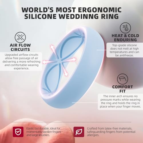 Image of Egnaro 4 /5 /8 Variety Multipack Ergonomic Breathable Bridal Rings Sets, 6mm Wide - 2mm Thick Rubber Wedding bands women, silicone Rings for her with Half Size
