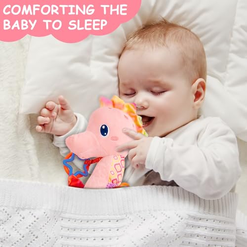 Fuzqq Soft Musical Toy for Babies 0-12 Months - Colorful Stuffed Animal with Crinkle Sounds and Rattles (Pink)