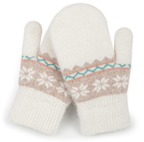 Toddlers Stretchy-Winter-Knit-Mittens Girls-Boys Soft-Warm-Snowflake Outdoor-Gloves for 5-10Years