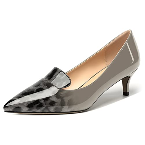 ROSERWISH Womens Office Casual Slip On Patent Casual Pointed Toe Kitten Low Heel Pumps Shoes 2 Inch