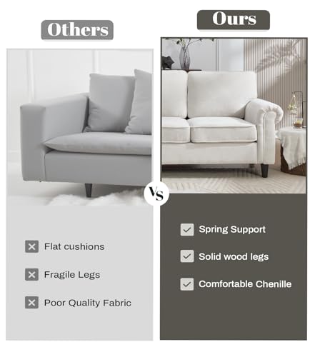 Image of Kingfun 3 Seater Couch, Mid Century Modern Sofa with Rolled Arms and Deep Seats, Fluffy Comfort for Living Room, Apartment, Easy Assembly, Beige