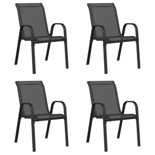 Genérico Sillas de jardín apilables 4 Unidades textilene Negro,Mobiliario,Muebles de jardín,Asientos de Exterior,Sillas de jardín,Negro,17.2 kg,318780