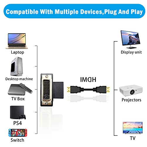 Pngknyocn Right Angle Dvi To Hdmi Adapter 2-Pack 270 Degree Dvi-D Male To Hdmi Female Gold Plating Connector For Ps4,Hdtv,Projector,Graphics Card(Black Up) #TOP2