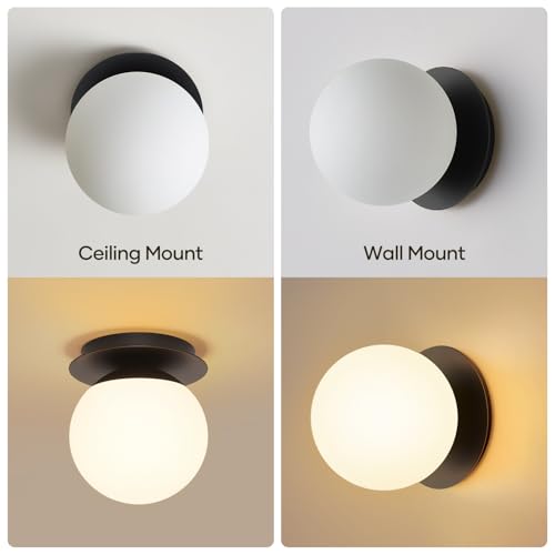 Image of 1 Pack Matte Black Wall Sconce, Modern Bathroom Sconce with Milky Globe Glass, Wall Light for Bathroom Mirror, Living Room, Hallway (Bulb Not Included)