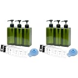 [2セット] ネセクト シャンプーボトル ディスペンサー 大容量650ml 3本セット ラベルシート付属 詰め替えボトルシンプルデザイン ホテル プッシュ式[日本国内企画品] (グリーン3本組)